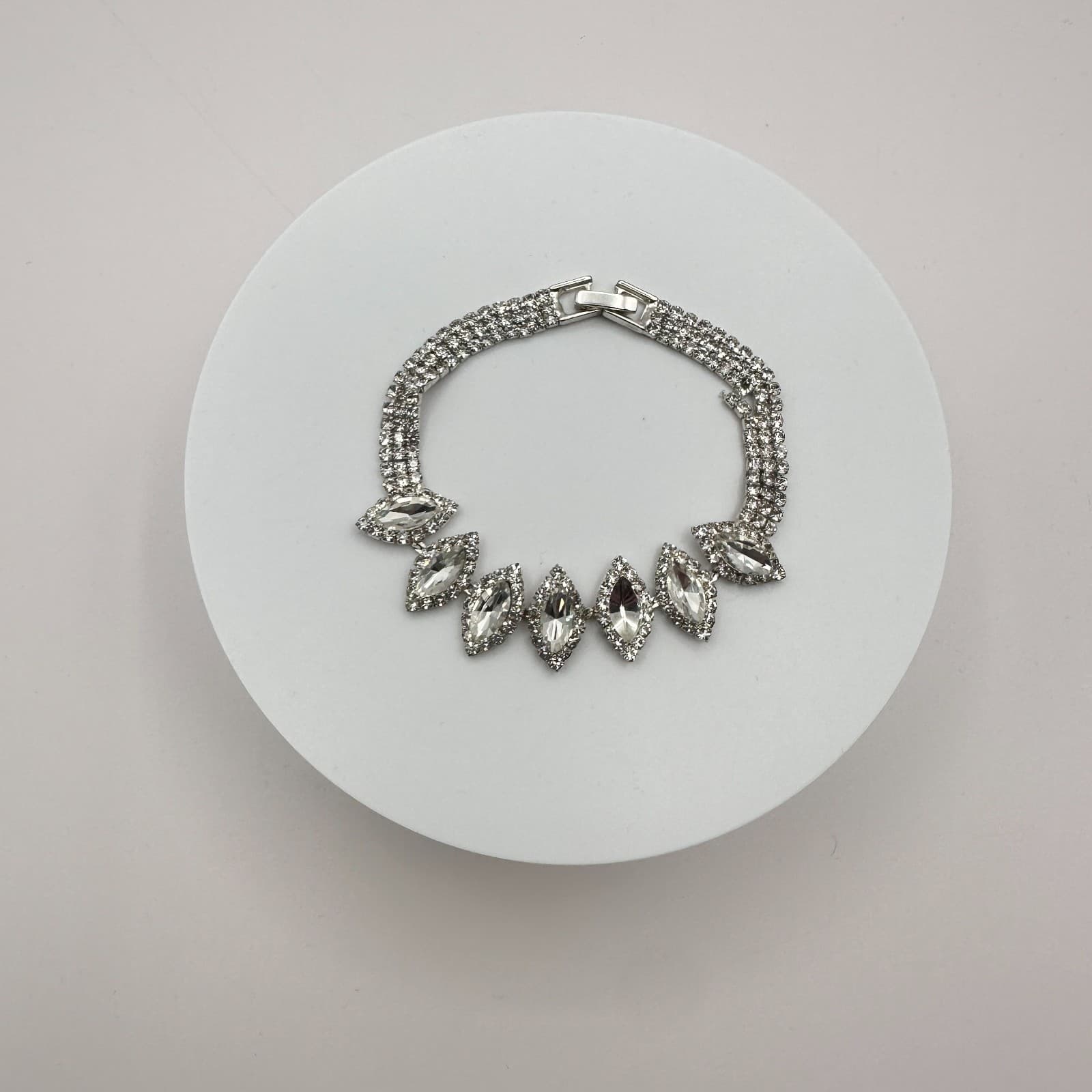 Vintage Y2K Silver Tone Marquise Rhinestone Bracelet Statement Women's Jewelry - Thumbnail 2
