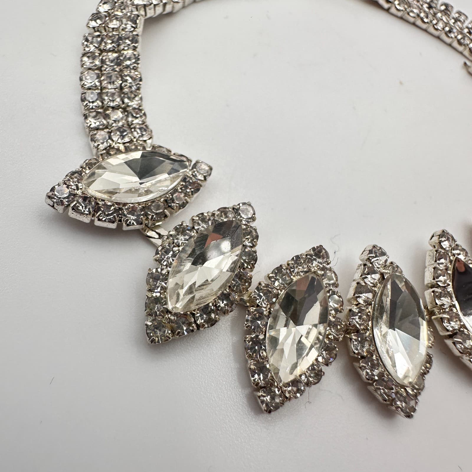 Vintage Y2K Silver Tone Marquise Rhinestone Bracelet Statement Women's Jewelry - Thumbnail 5