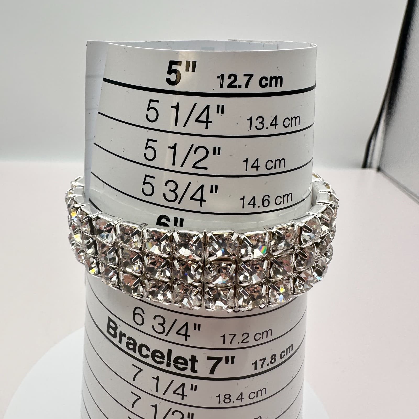 Vintage 90s Silver Tone Clear Rhinestone Cuff Bracelet Women's Classic Jewelry - Thumbnail 8