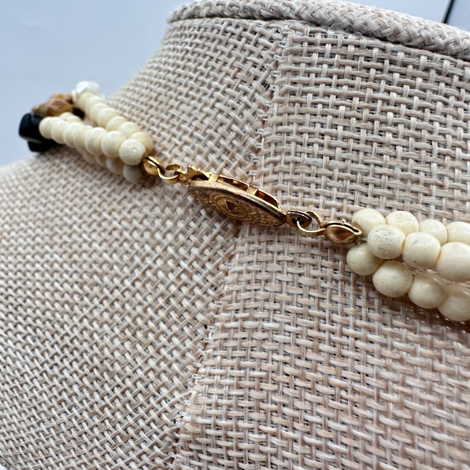 Vintage 90s Multi-Strand Statement Necklace Exotic Wood Shell & Bone Jewelry Y2K - Thumbnail 9