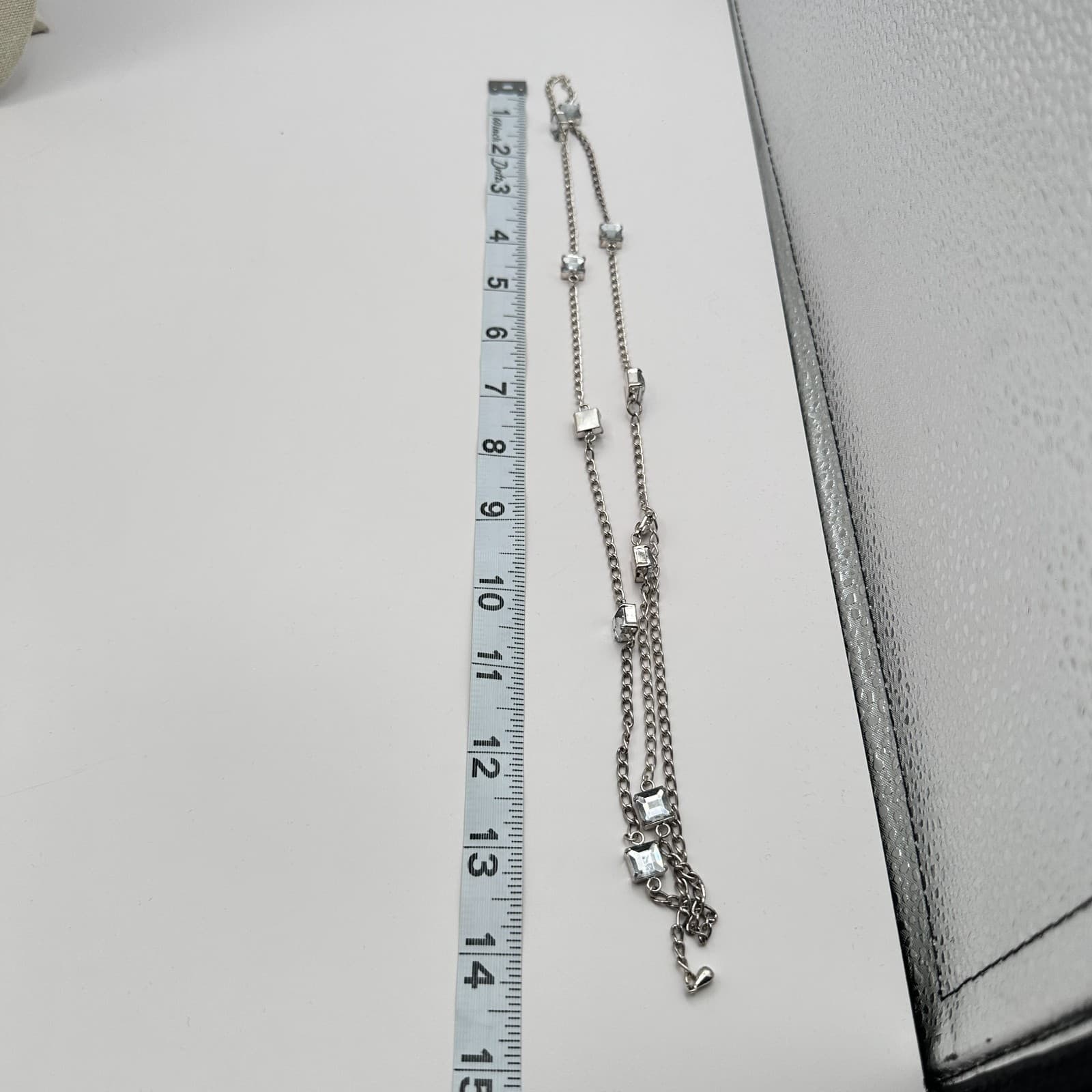 Vintage 80s Silver Tone Set Square Blue Topaz Station Chain Necklace Jewelry Y2K - Thumbnail 8