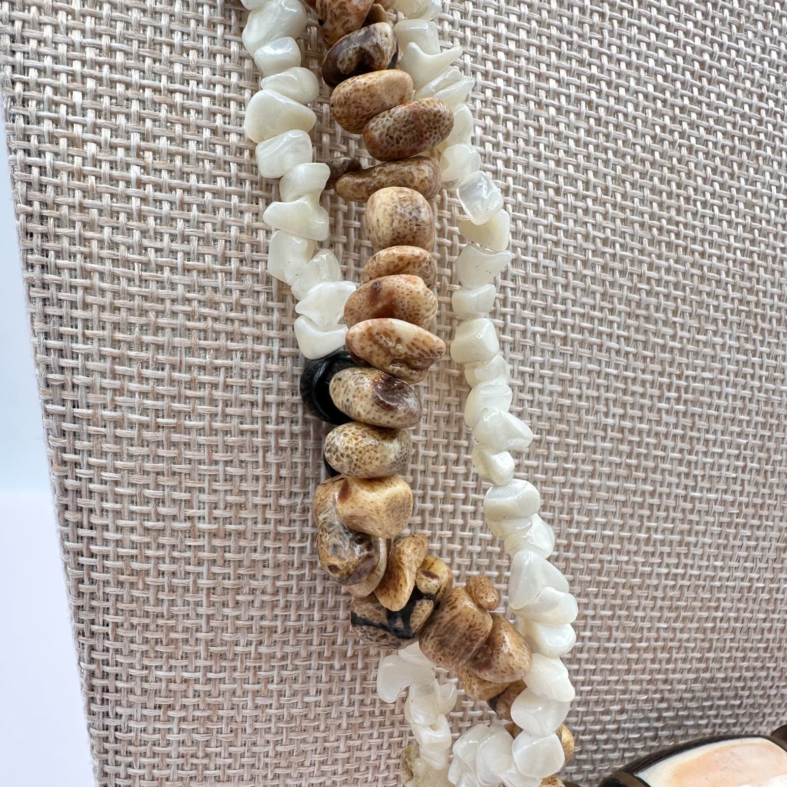 Vintage 90s Multi-Strand Statement Necklace Exotic Wood Shell & Bone Jewelry Y2K - Thumbnail 8