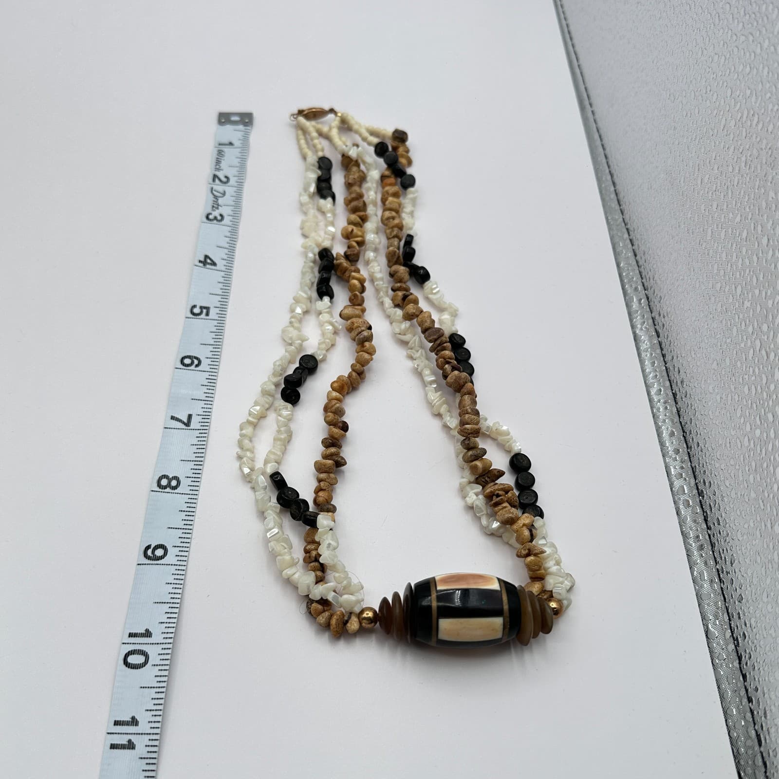 Vintage 90s Multi-Strand Statement Necklace Exotic Wood Shell & Bone Jewelry Y2K - Thumbnail 10