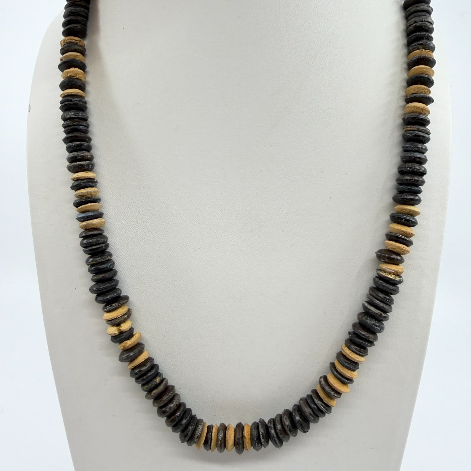 Natural Wood Bead Statement Necklace Tribal Boho Chunky Layering Festival Gift - Thumbnail 2