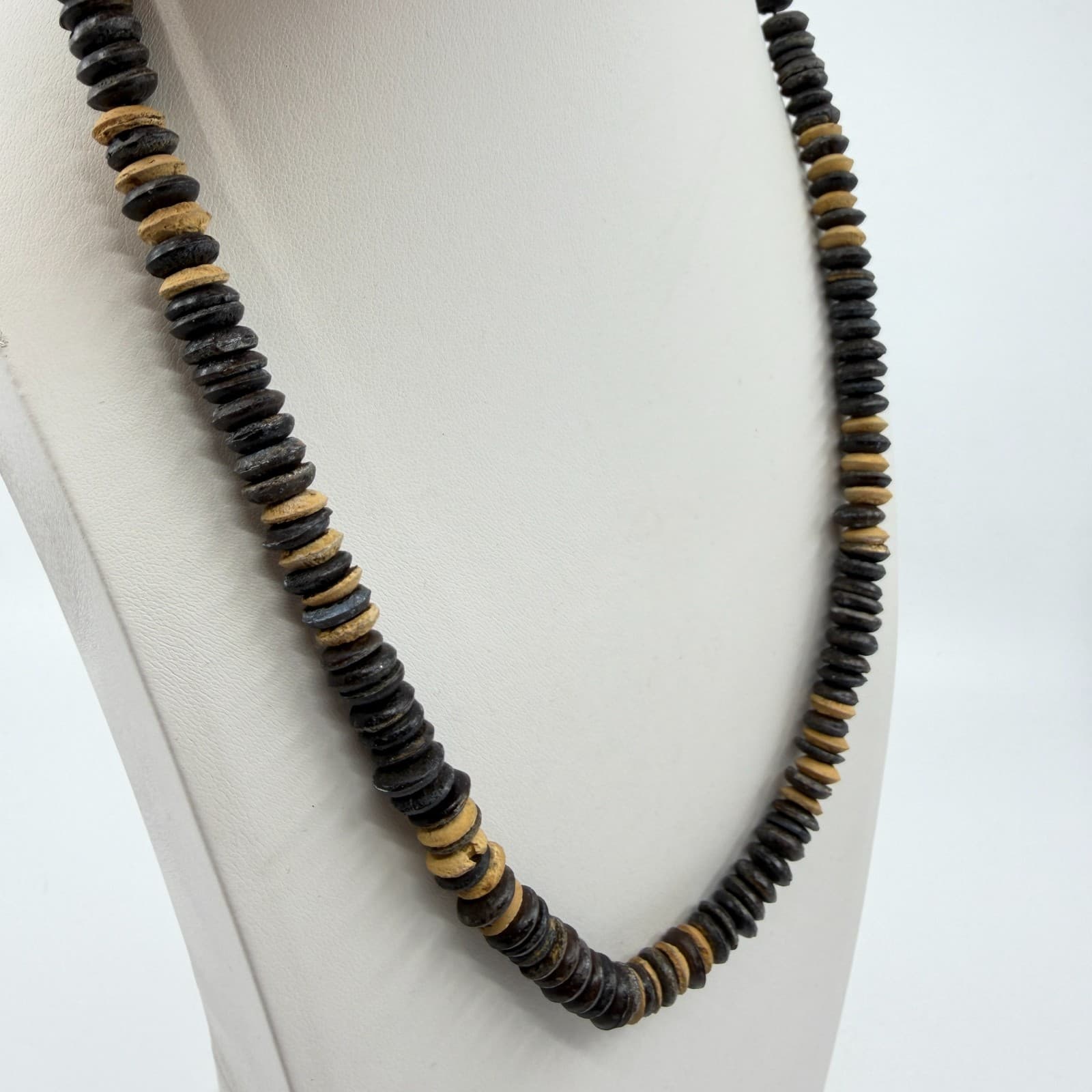Natural Wood Bead Statement Necklace Tribal Boho Chunky Layering Festival Gift - Thumbnail 4