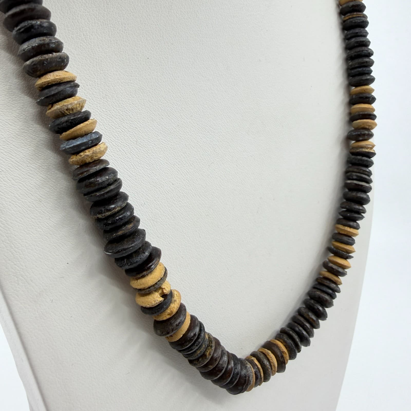Natural Wood Bead Statement Necklace Tribal Boho Chunky Layering Festival Gift - Thumbnail 3