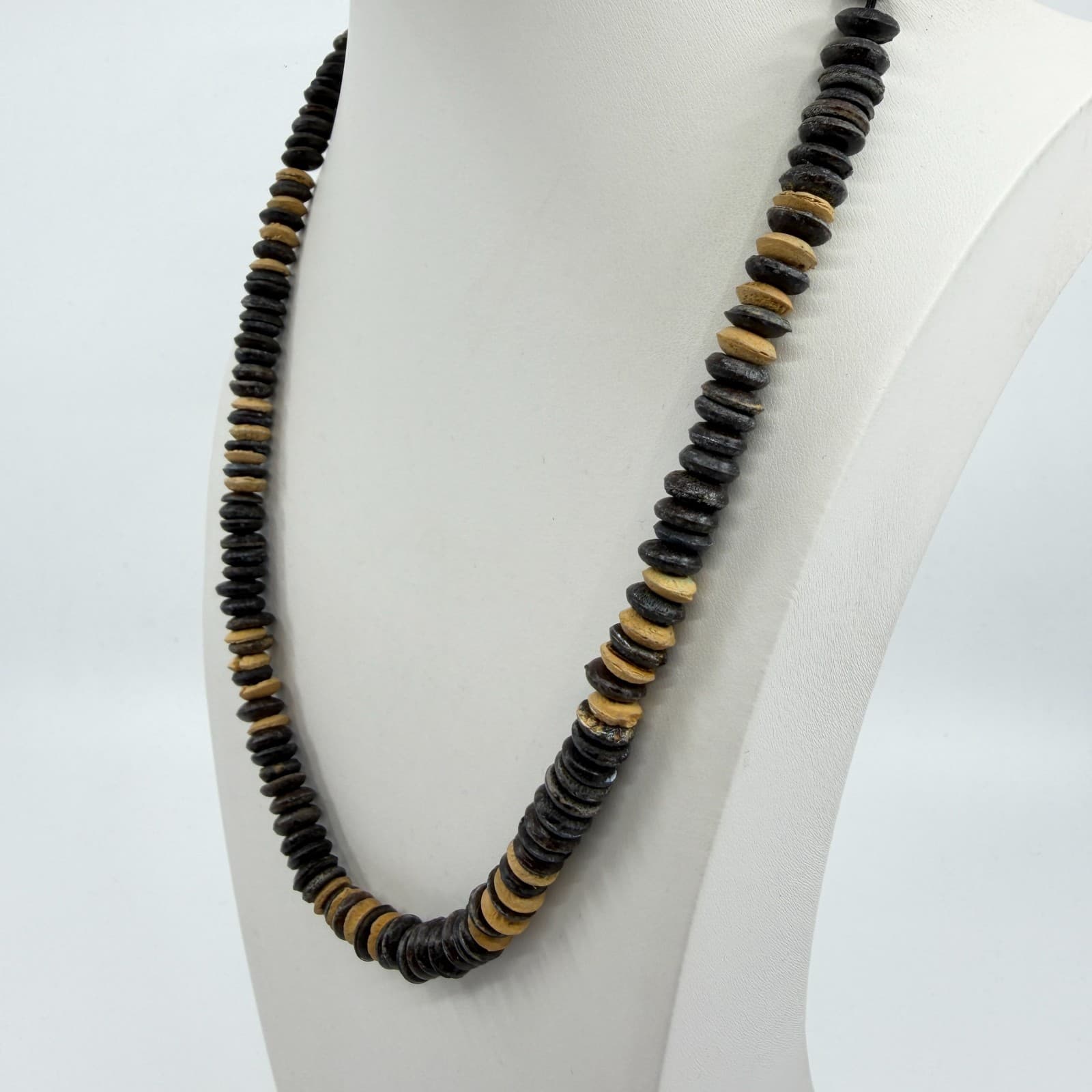 Natural Wood Bead Statement Necklace Tribal Boho Chunky Layering Festival Gift - Thumbnail 7