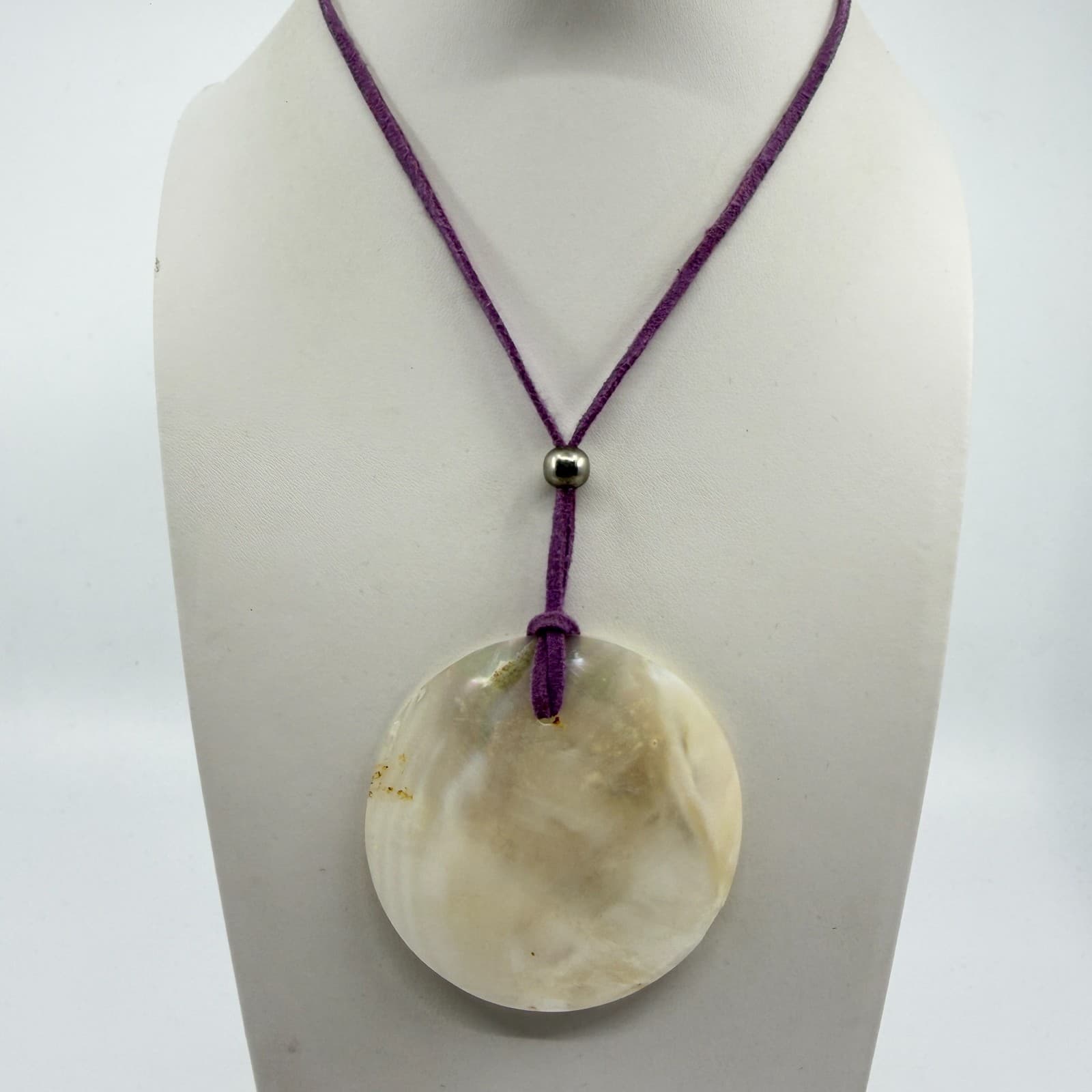 Natural Mother of Pearl Disc Pendant Necklace Boho Statement Layering Accessory - Thumbnail 3