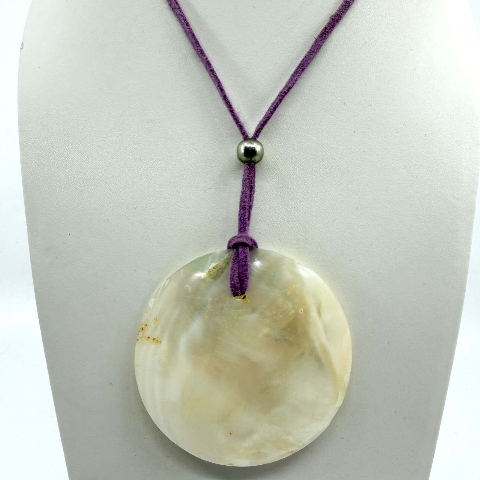 Natural Mother of Pearl Disc Pendant Necklace Boho Statement Layering Accessory - Thumbnail 2