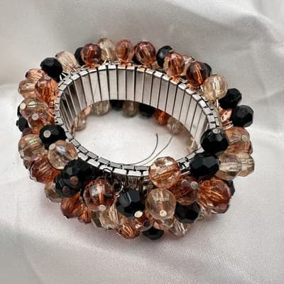 Vintage 90s Silver Tone Beaded Stretch Bracelet Women's Classic Fashion Jewelry - Thumbnail 4