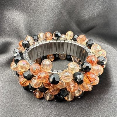 Vintage 90s Silver Tone Beaded Stretch Bracelet Women's Classic Fashion Jewelry - Thumbnail 5