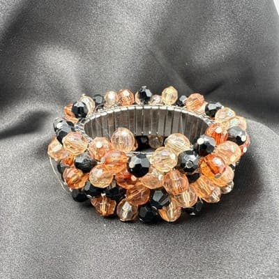 Vintage 90s Silver Tone Beaded Stretch Bracelet Women's Classic Fashion Jewelry - Thumbnail 8