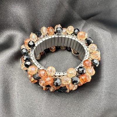 Vintage 90s Silver Tone Beaded Stretch Bracelet Women's Classic Fashion Jewelry - Thumbnail 7