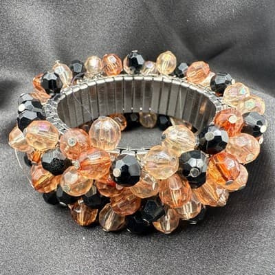 Vintage 90s Silver Tone Beaded Stretch Bracelet Women's Classic Fashion Jewelry - Thumbnail 6