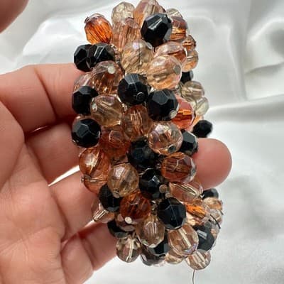 Vintage 90s Silver Tone Beaded Stretch Bracelet Women's Classic Fashion Jewelry - Thumbnail 9