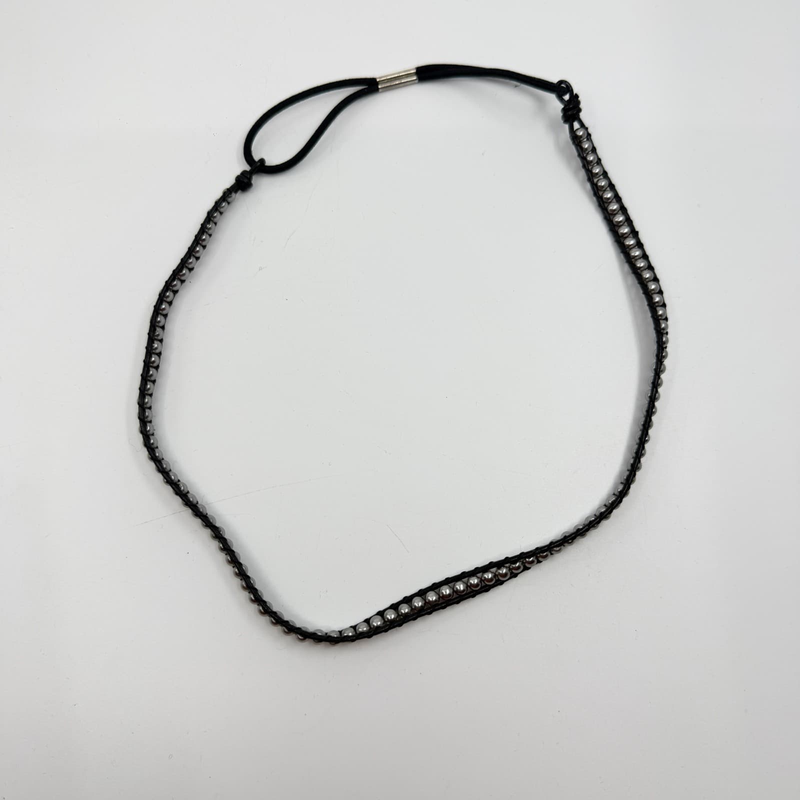 Boho Leather Wrap Necklace Channel Set Metallic Beaded Choker Stacking Jewelry - Thumbnail 7