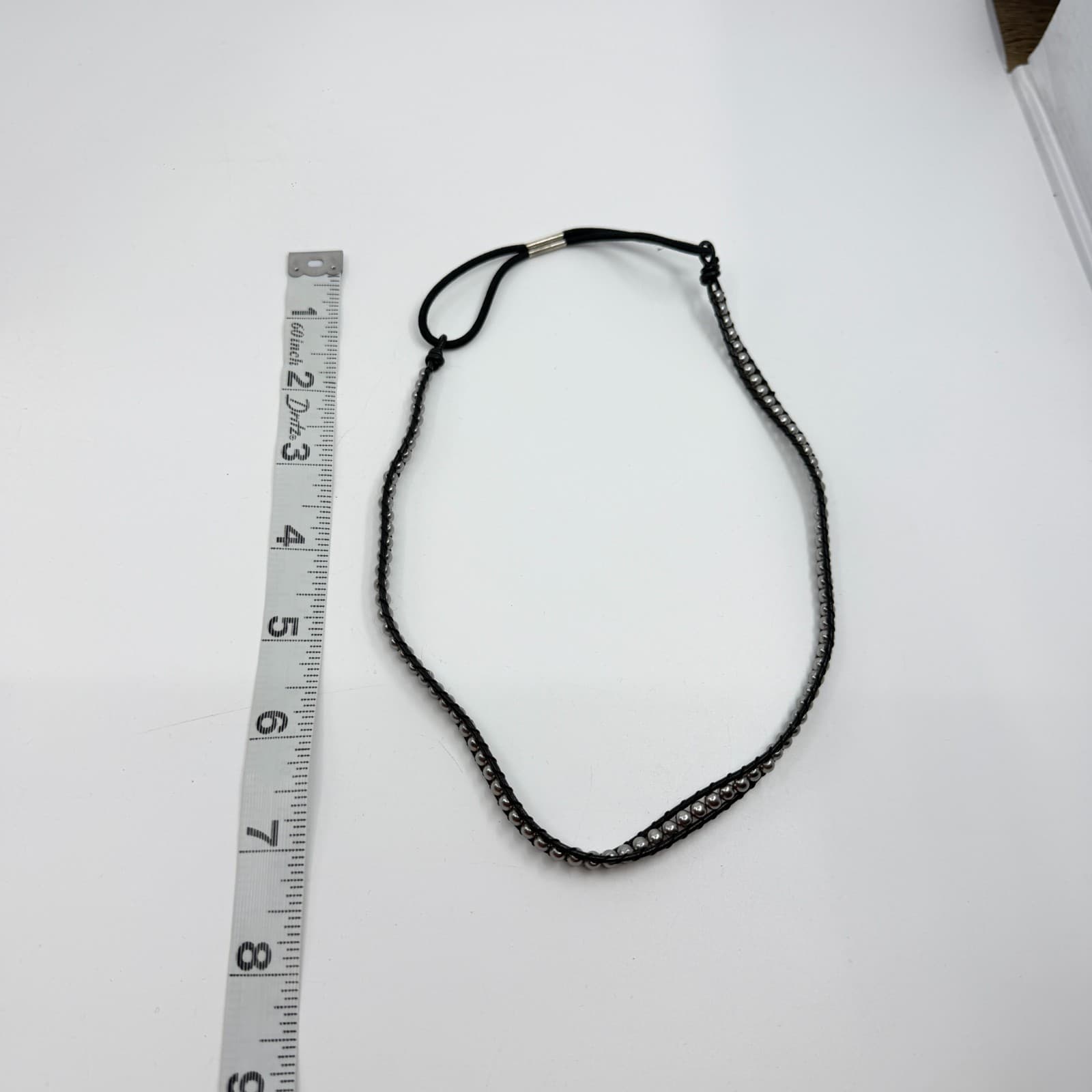 Boho Leather Wrap Necklace Channel Set Metallic Beaded Choker Stacking Jewelry - Thumbnail 9