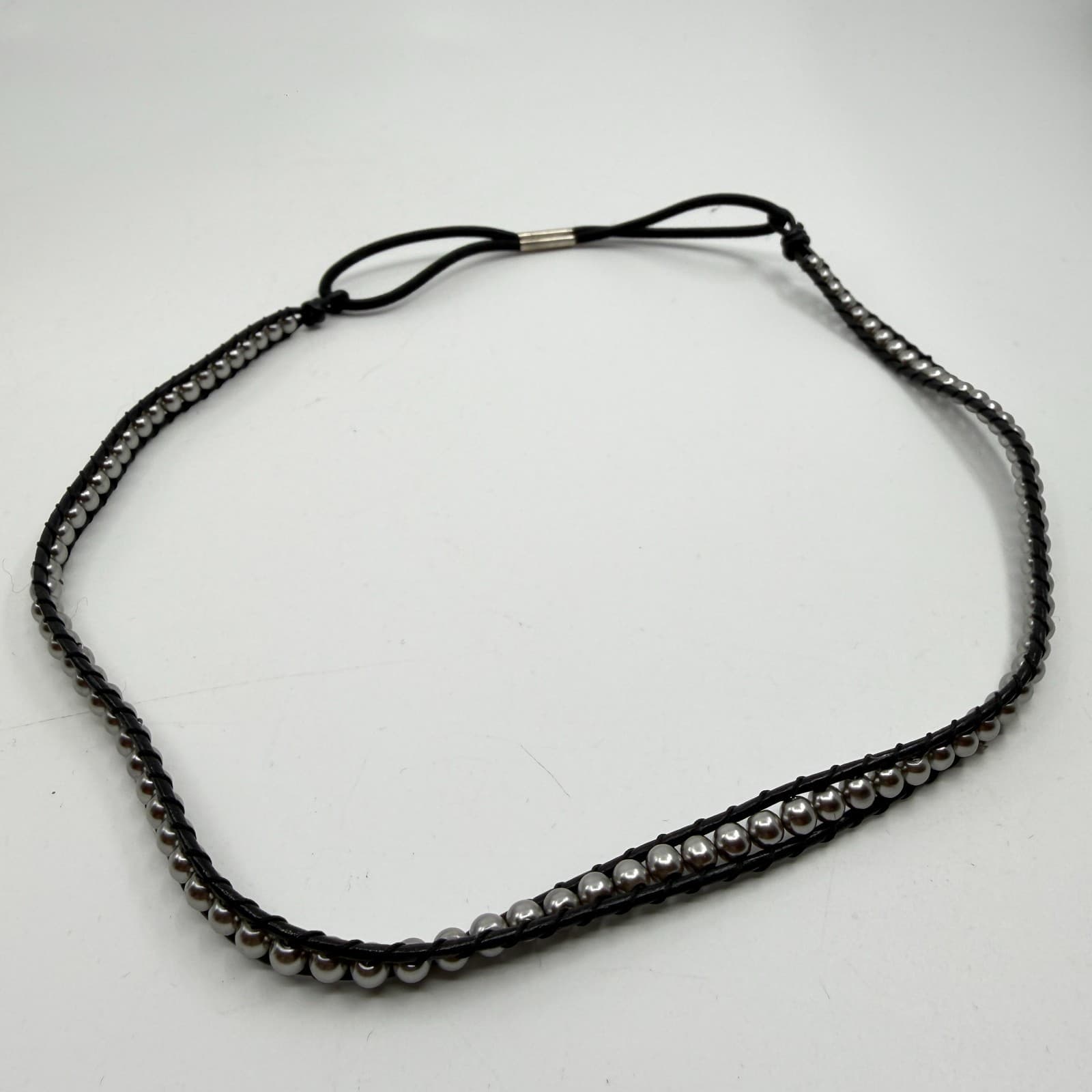 Boho Leather Wrap Necklace Channel Set Metallic Beaded Choker Stacking Jewelry - Thumbnail 8