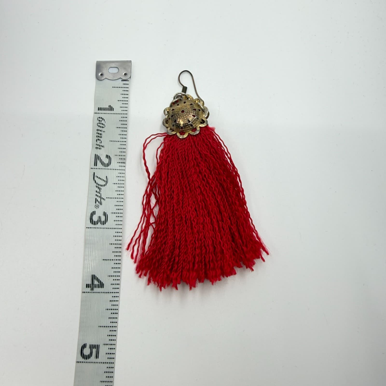 Bohemian Red Tassel Statement Earrings Filigree Metal Dangle Festival Boho Chic - Thumbnail 7