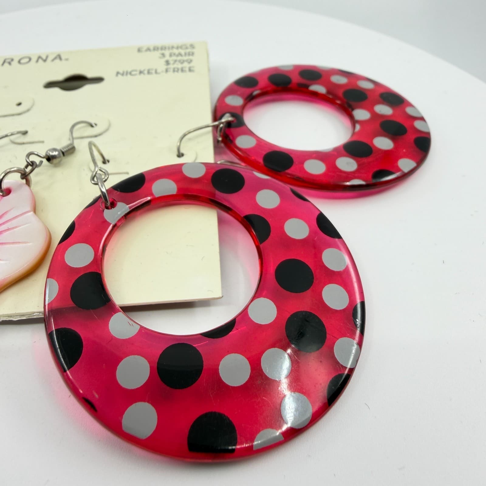 Merona Fun Retro Polka Dot & Floral Dangle Earrings Set Statement Boho Gift Y2K - Thumbnail 3