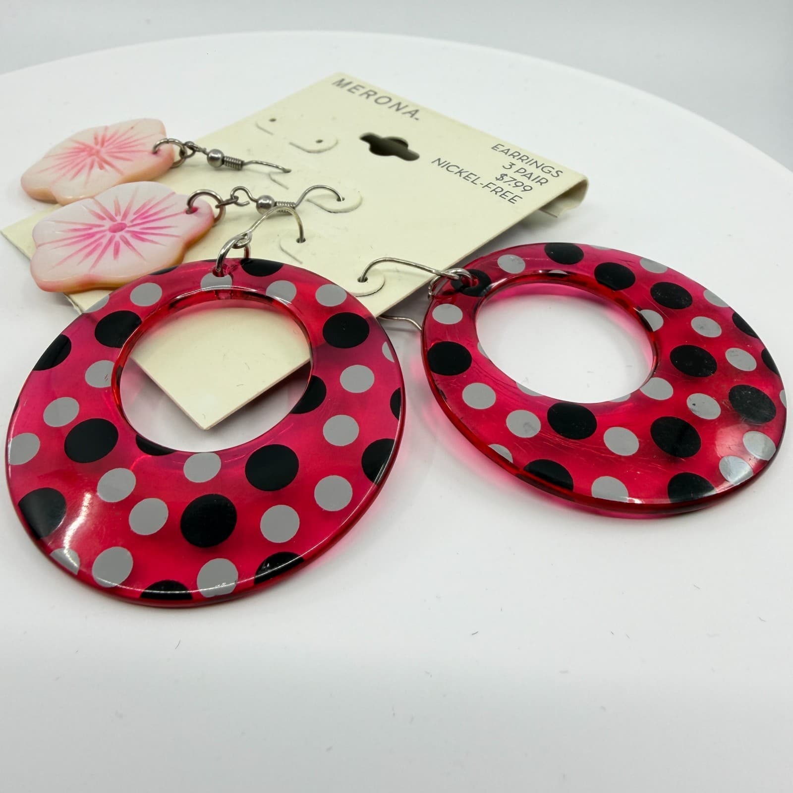 Merona Fun Retro Polka Dot & Floral Dangle Earrings Set Statement Boho Gift Y2K - Thumbnail 5