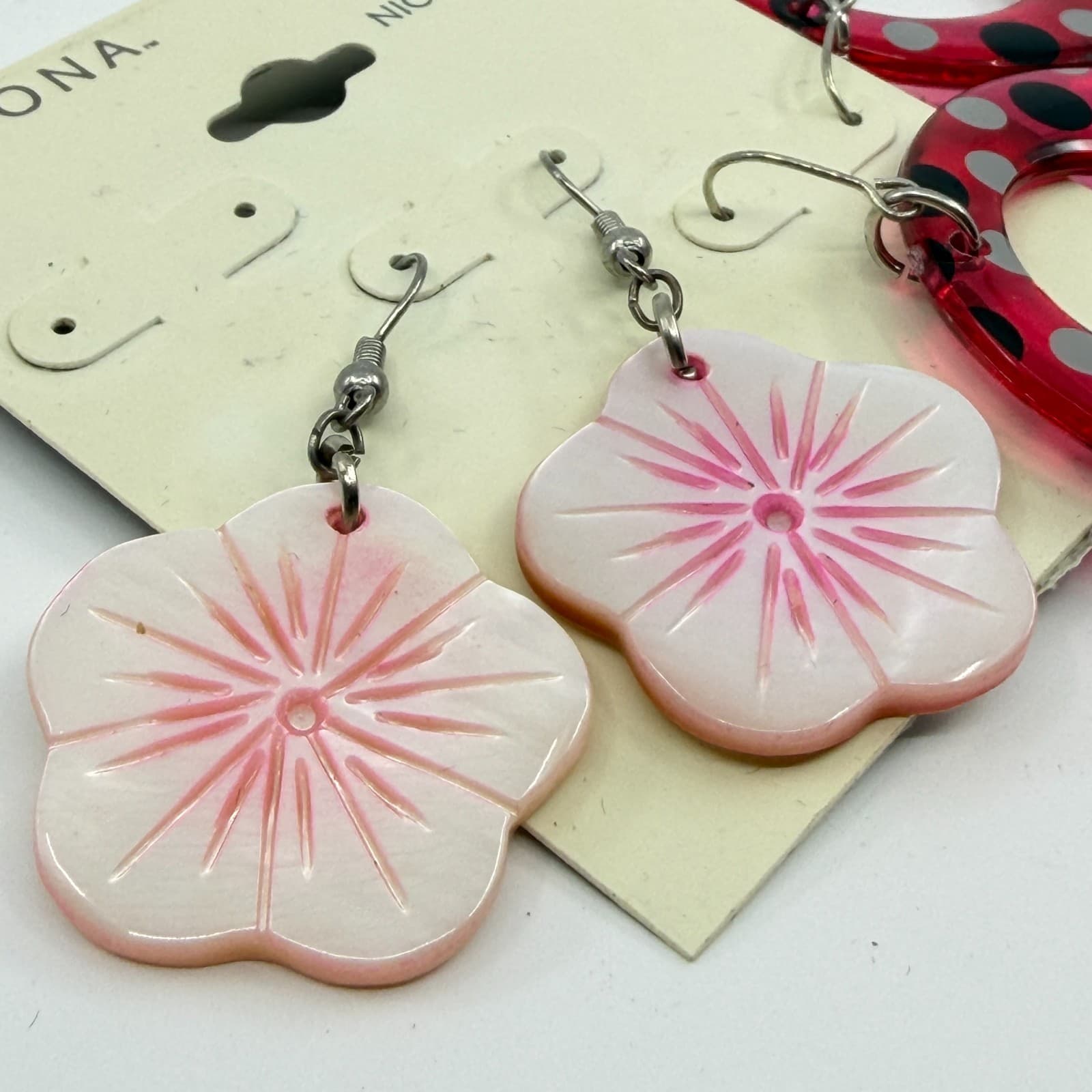 Merona Fun Retro Polka Dot & Floral Dangle Earrings Set Statement Boho Gift Y2K - Thumbnail 4