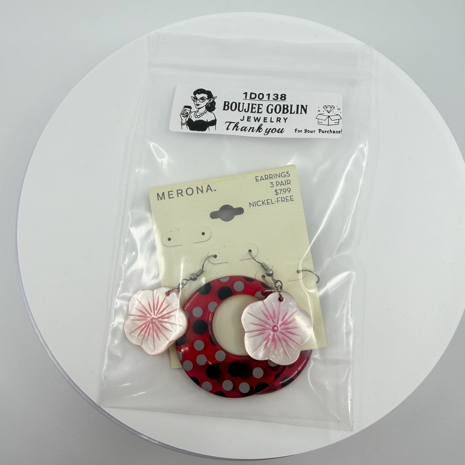 Merona Fun Retro Polka Dot & Floral Dangle Earrings Set Statement Boho Gift Y2K - Thumbnail 9