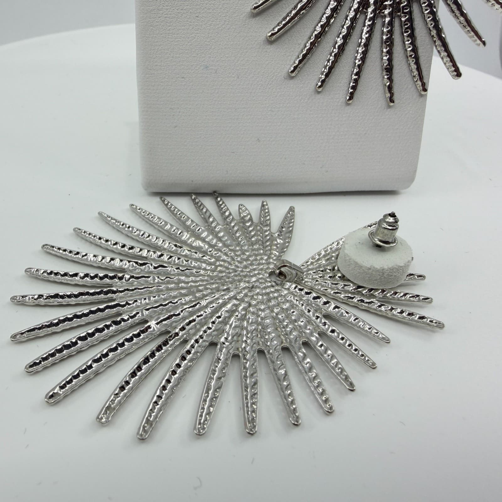 Statement Celestial Starburst Earrings Silver Tone Boho Festival Chunky Dangle - Thumbnail 9