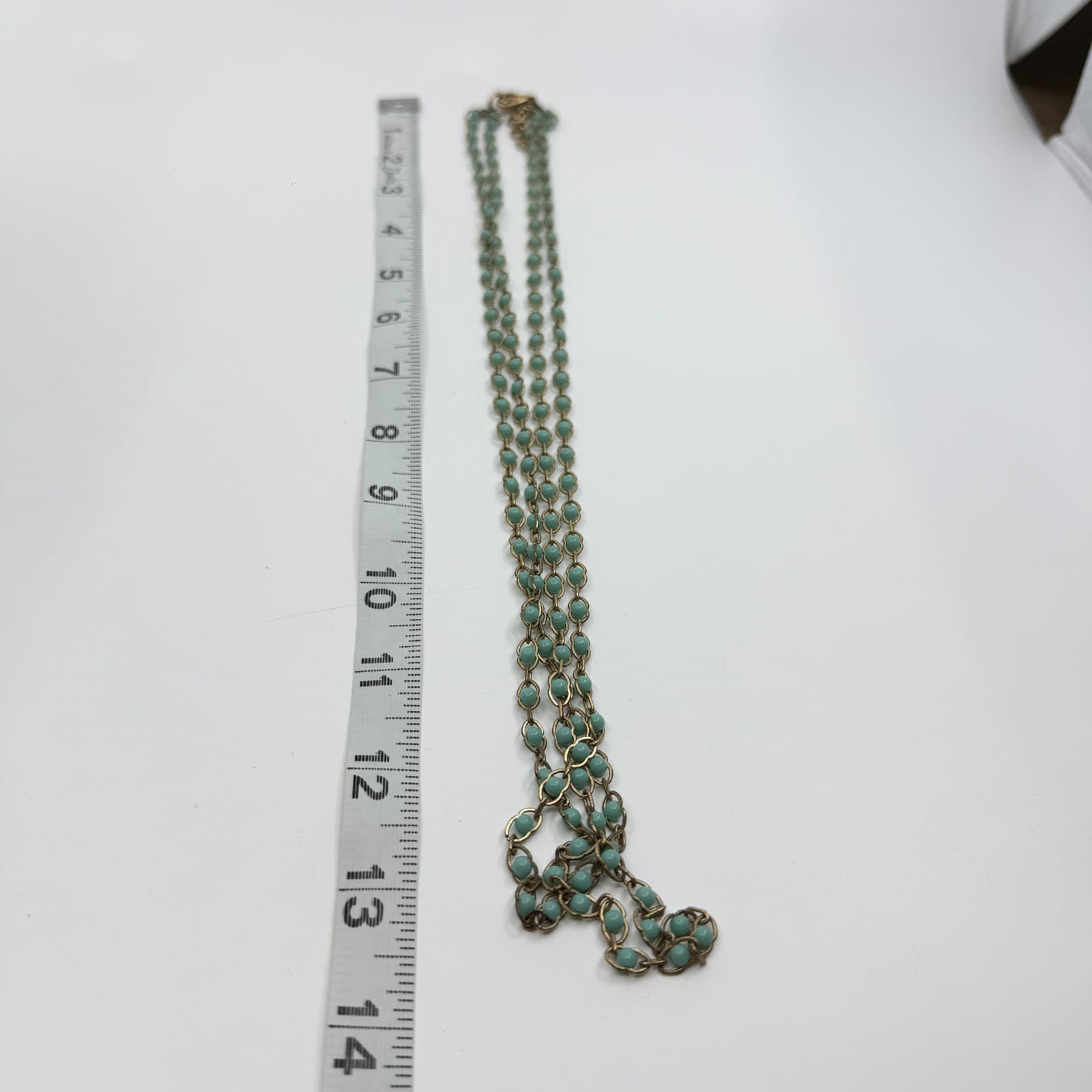 Long Beaded Chain Necklace Teal Accent Gold Tone Boho Layering Statement Gift - Thumbnail 9