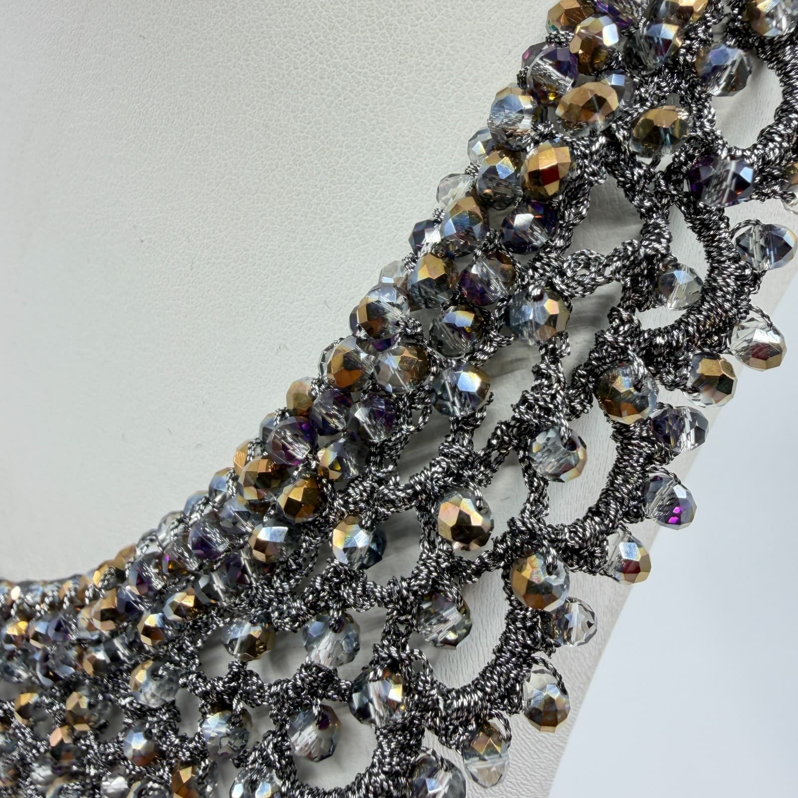 Beaded Statement Necklace Metallic Crystal Mesh Collar Elegant Glamour Gift - Thumbnail 6