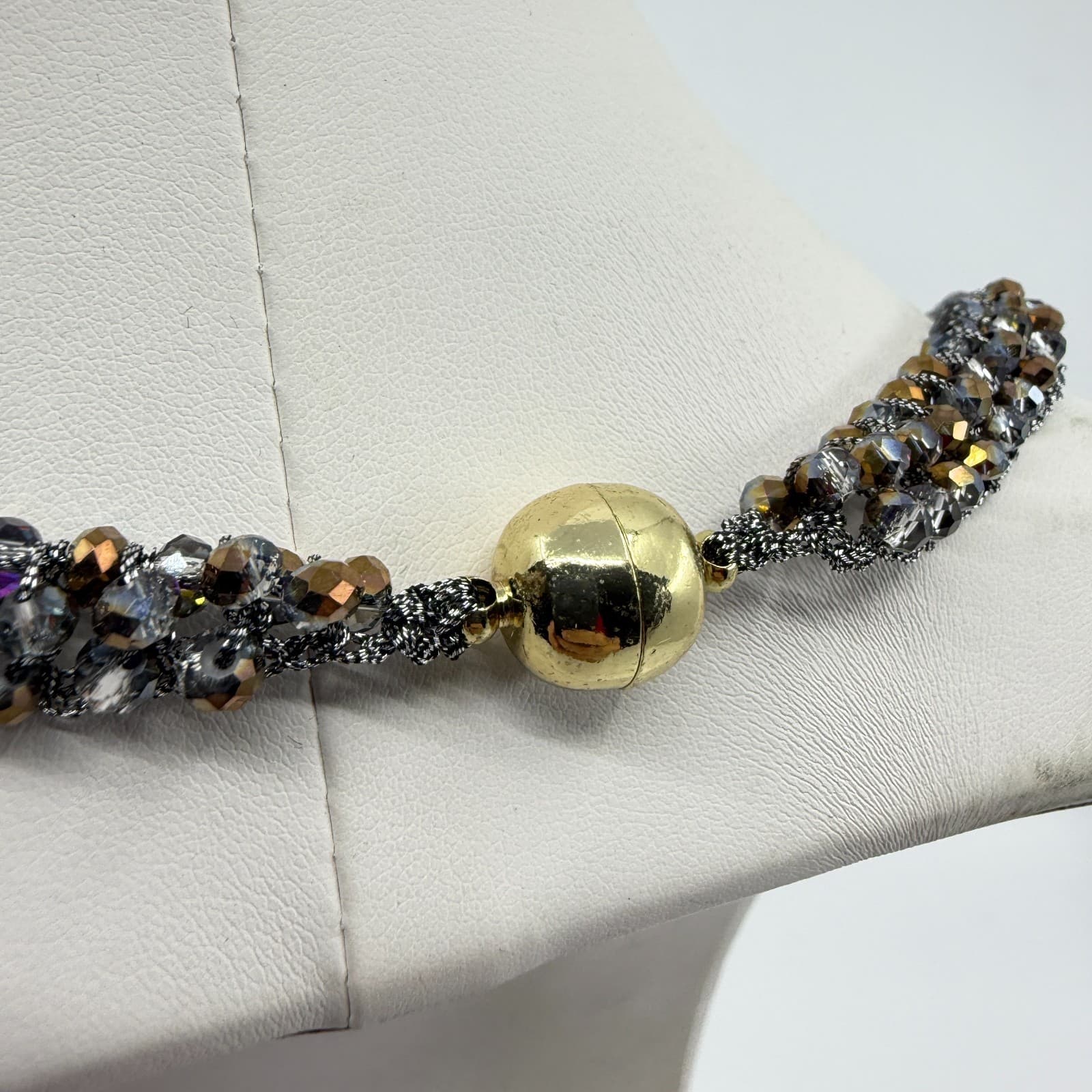 Beaded Statement Necklace Metallic Crystal Mesh Collar Elegant Glamour Gift - Thumbnail 9