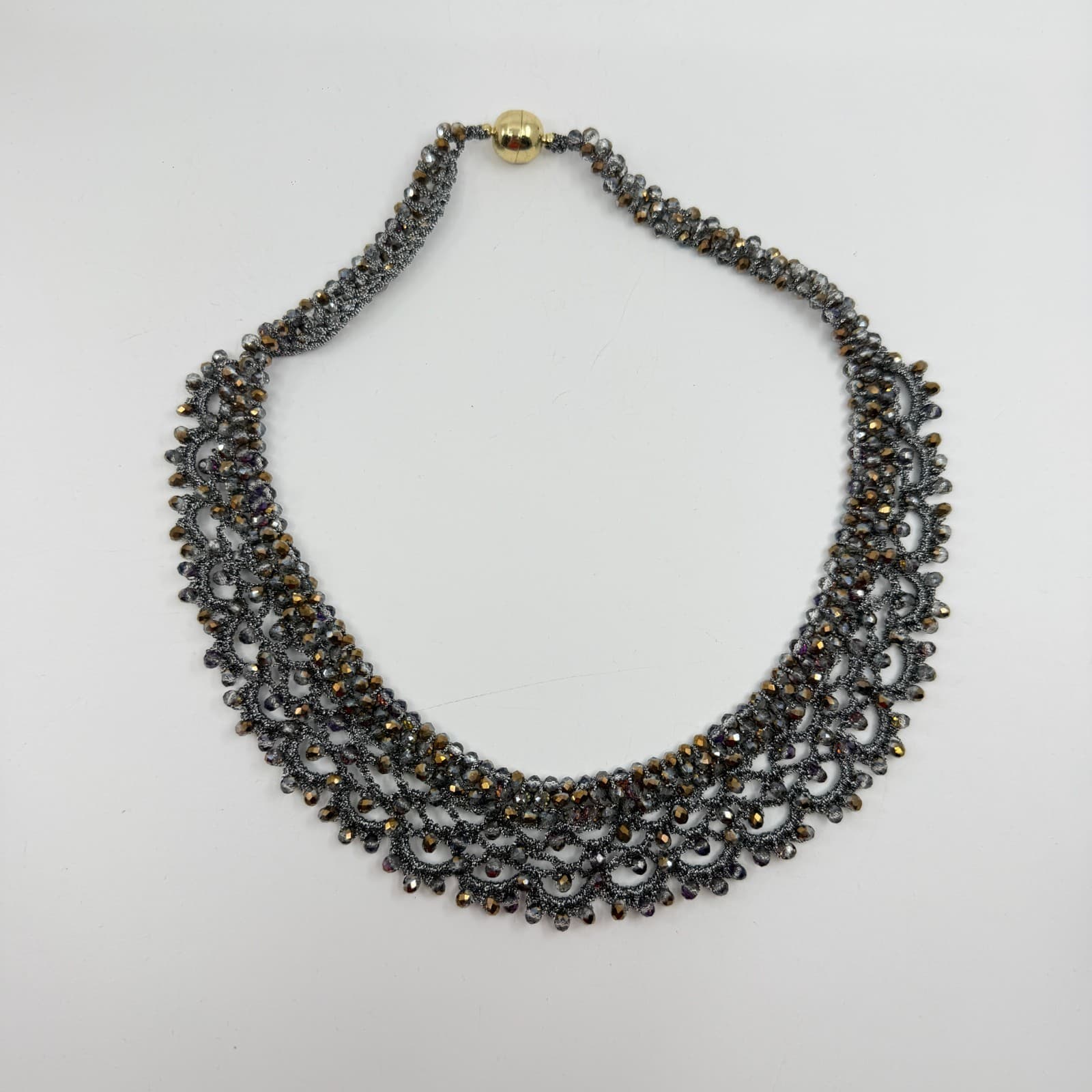 Beaded Statement Necklace Metallic Crystal Mesh Collar Elegant Glamour Gift - Thumbnail 10