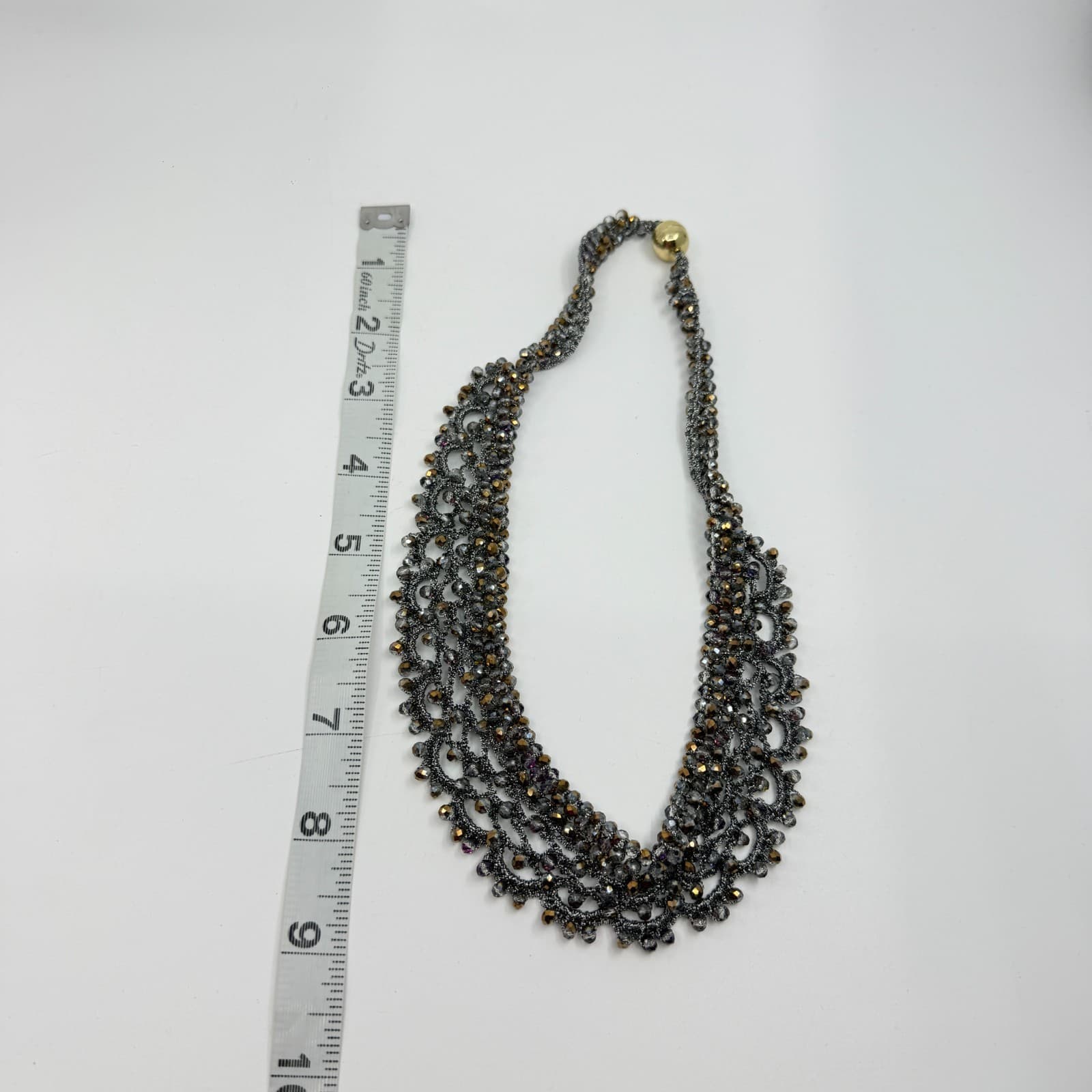 Beaded Statement Necklace Metallic Crystal Mesh Collar Elegant Glamour Gift - Thumbnail 11