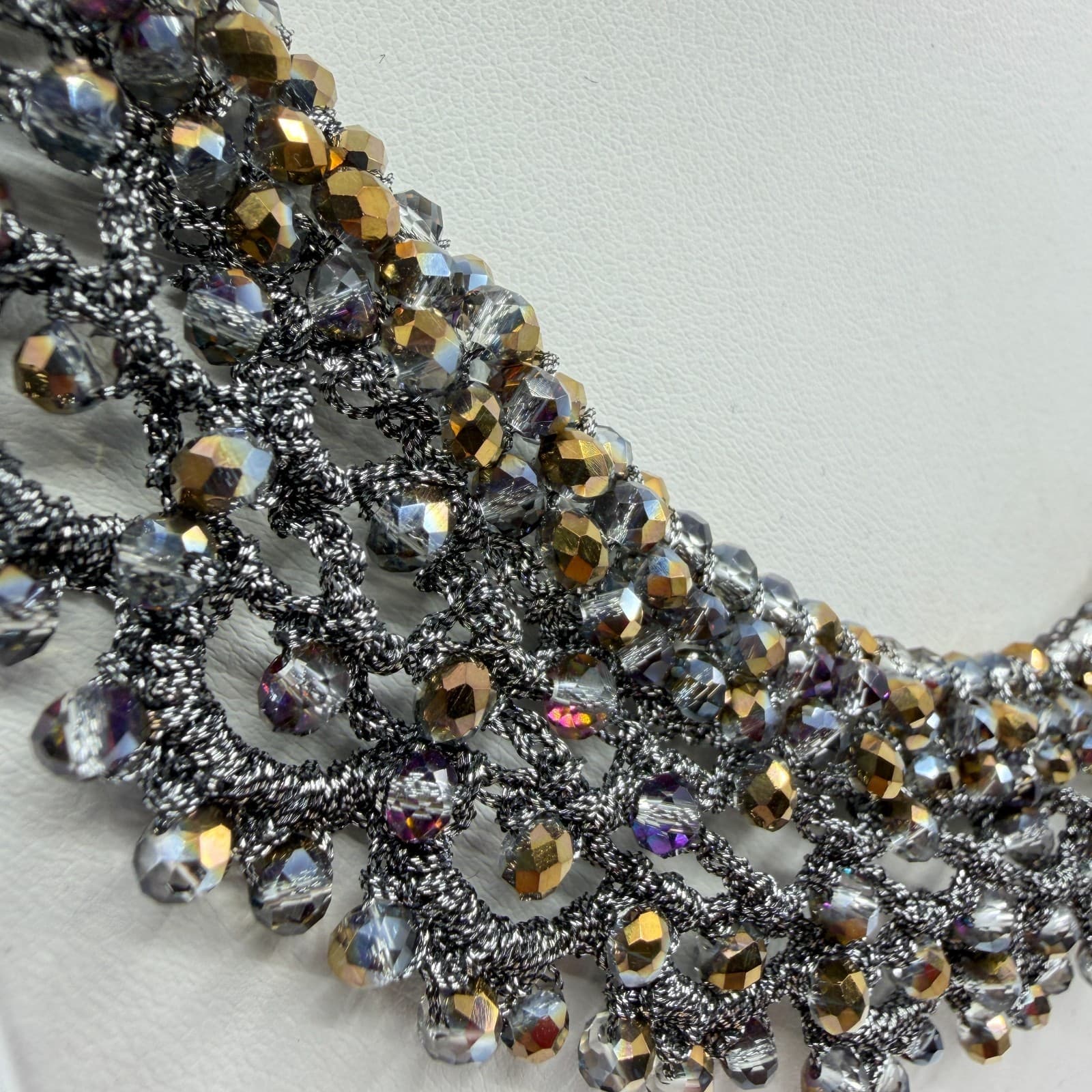 Beaded Statement Necklace Metallic Crystal Mesh Collar Elegant Glamour Gift - Thumbnail 2