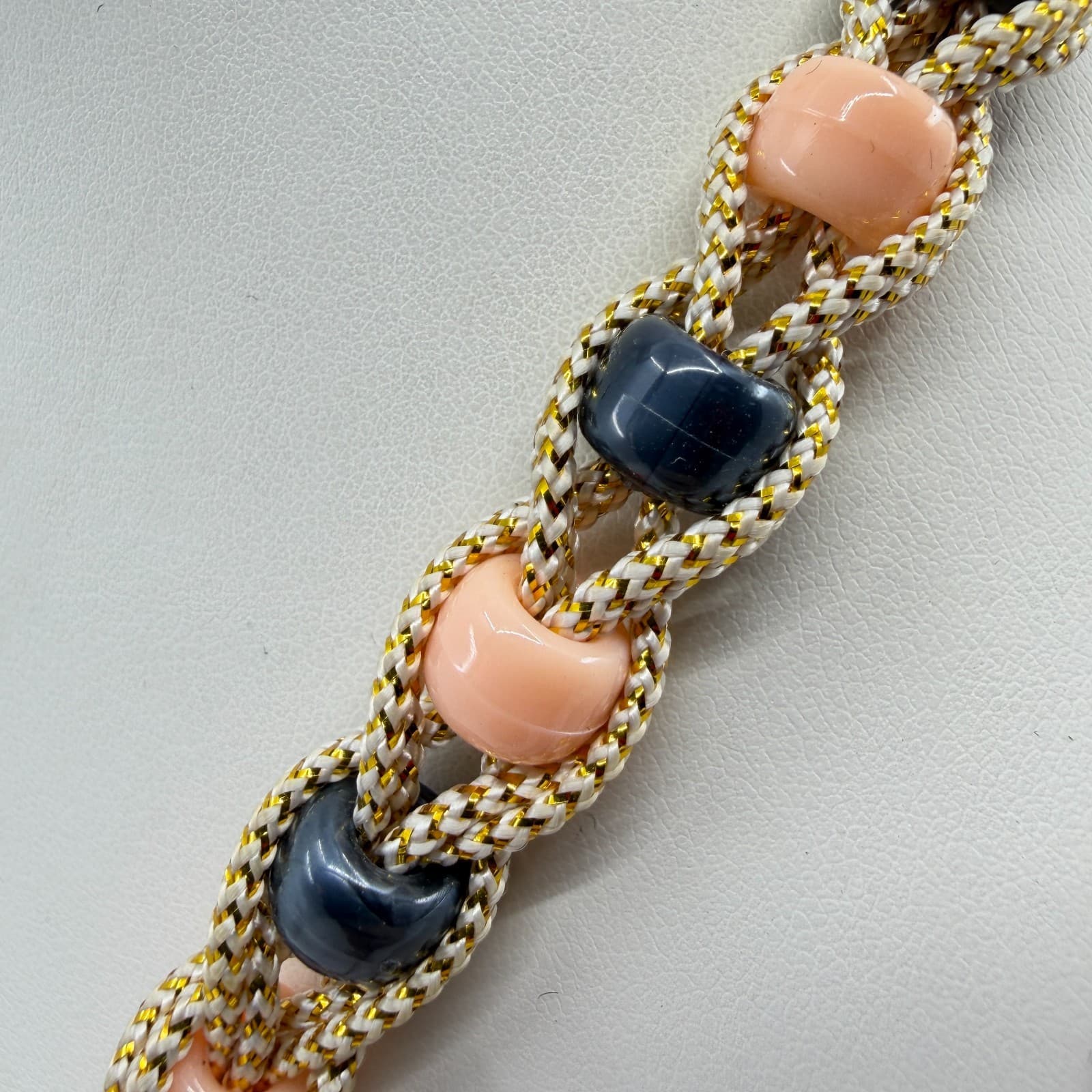 Boho Heart Bolo Necklace Gold Tone Woven Cord Peach Black Bead Festival Gift - Thumbnail 10