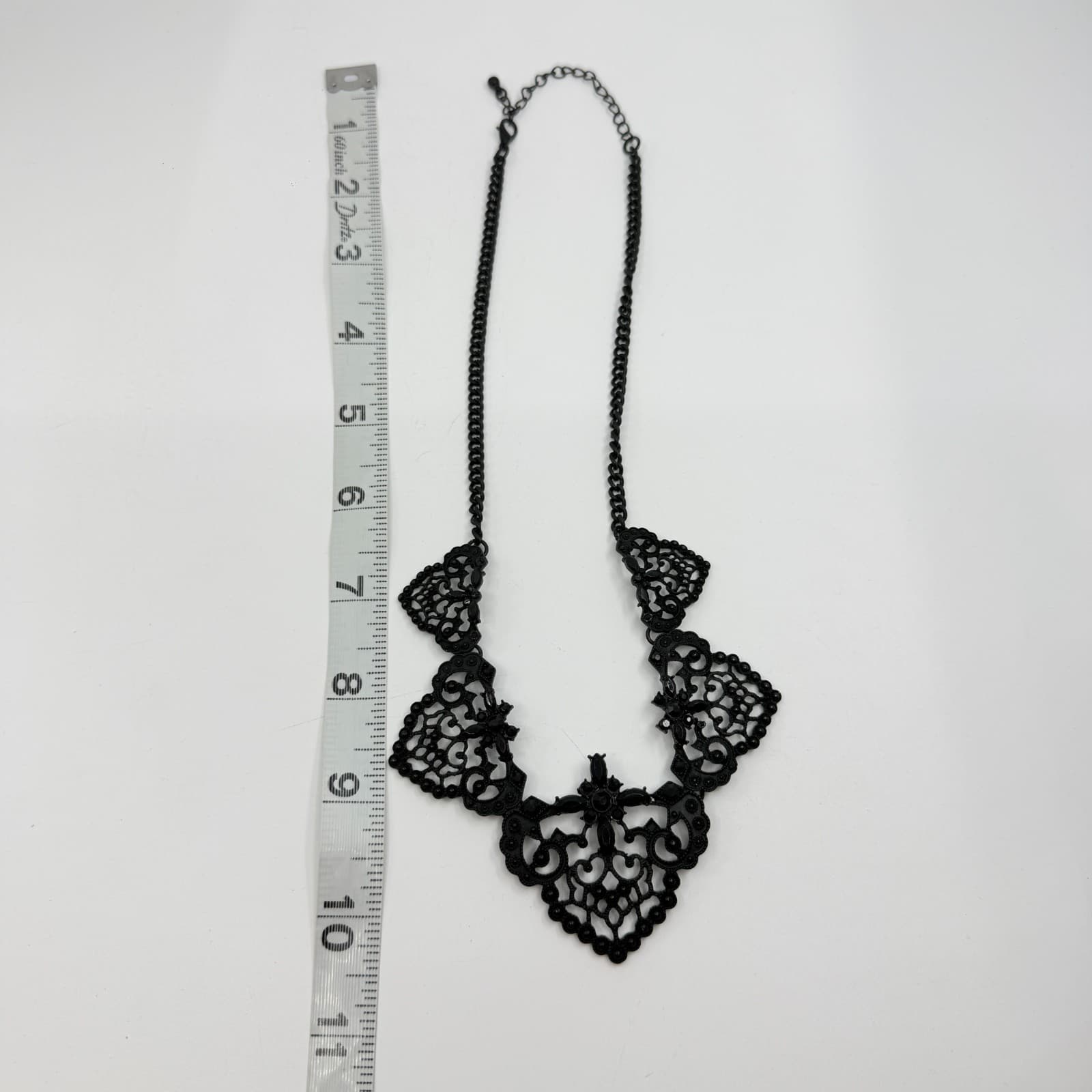 Black Gothic Filigree Statement Necklace Victorian Lace Style Festival Gift - Thumbnail 10