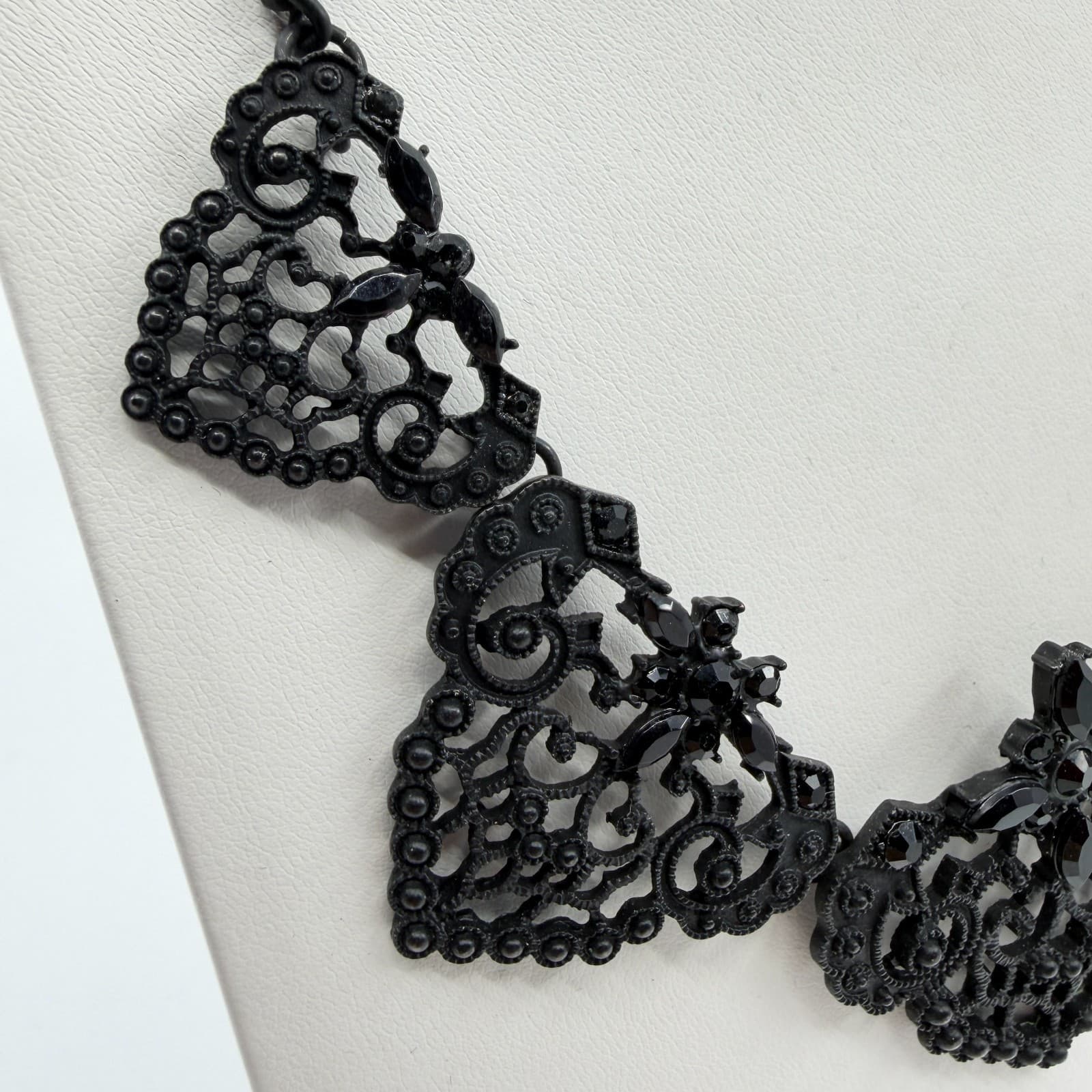 Black Gothic Filigree Statement Necklace Victorian Lace Style Festival Gift - Thumbnail 3