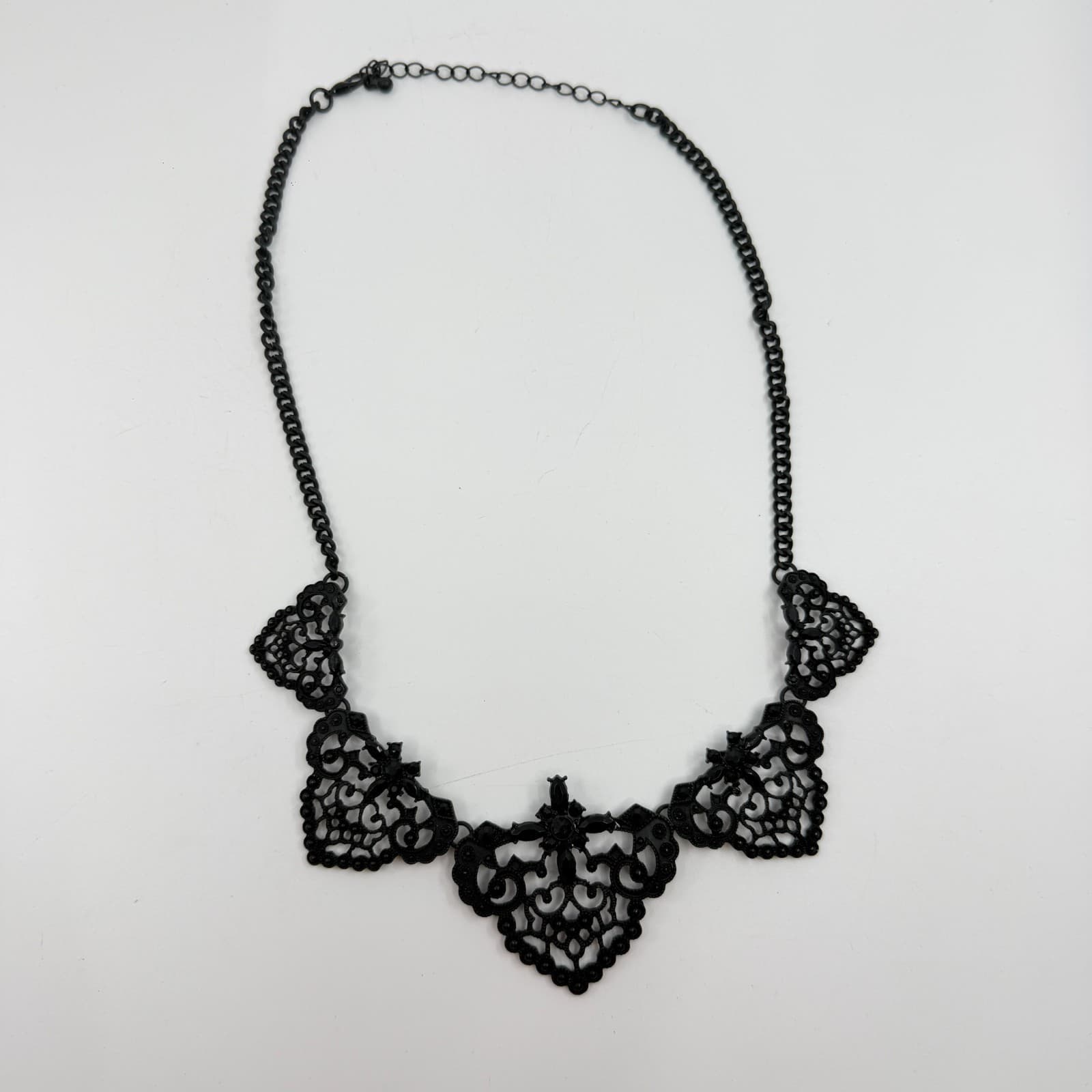 Black Gothic Filigree Statement Necklace Victorian Lace Style Festival Gift - Thumbnail 9