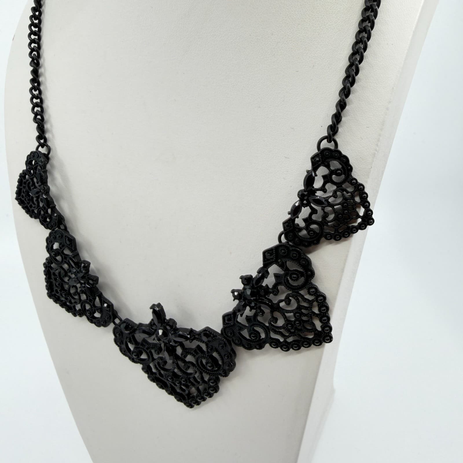 Black Gothic Filigree Statement Necklace Victorian Lace Style Festival Gift - Thumbnail 5