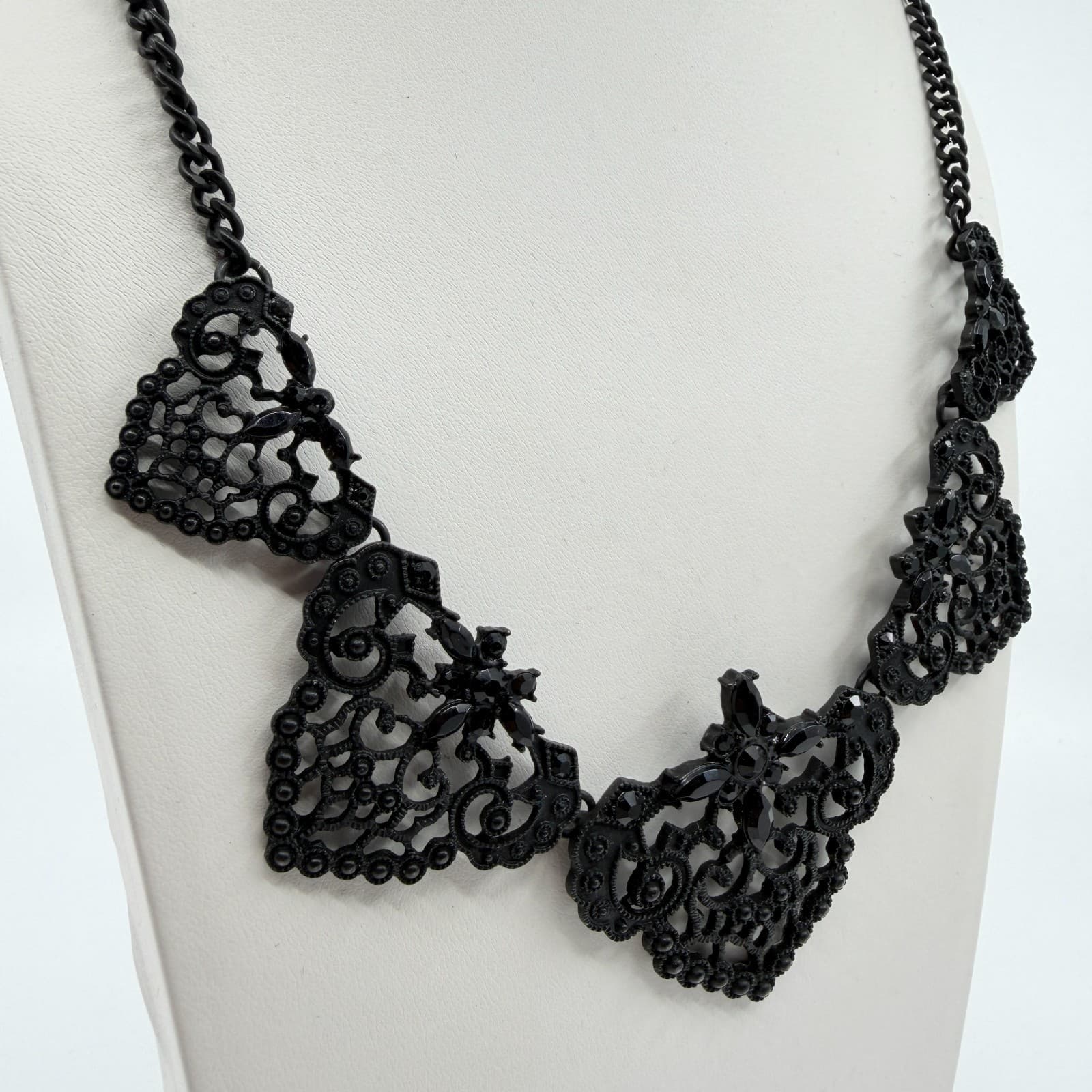 Black Gothic Filigree Statement Necklace Victorian Lace Style Festival Gift - Thumbnail 4
