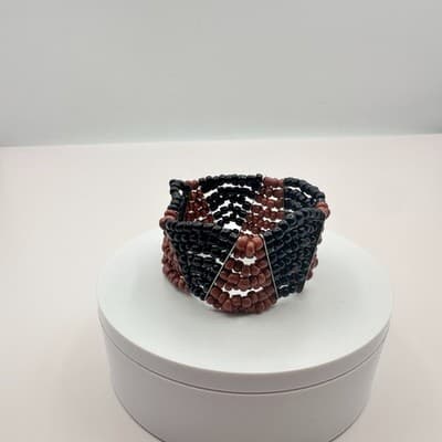 Vintage Y2K Black Brown Beaded Cuff Stretch Bracelet Boho Women's Jewelry - Thumbnail 7