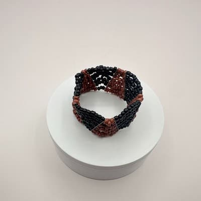 Vintage Y2K Black Brown Beaded Cuff Stretch Bracelet Boho Women's Jewelry - Thumbnail 8