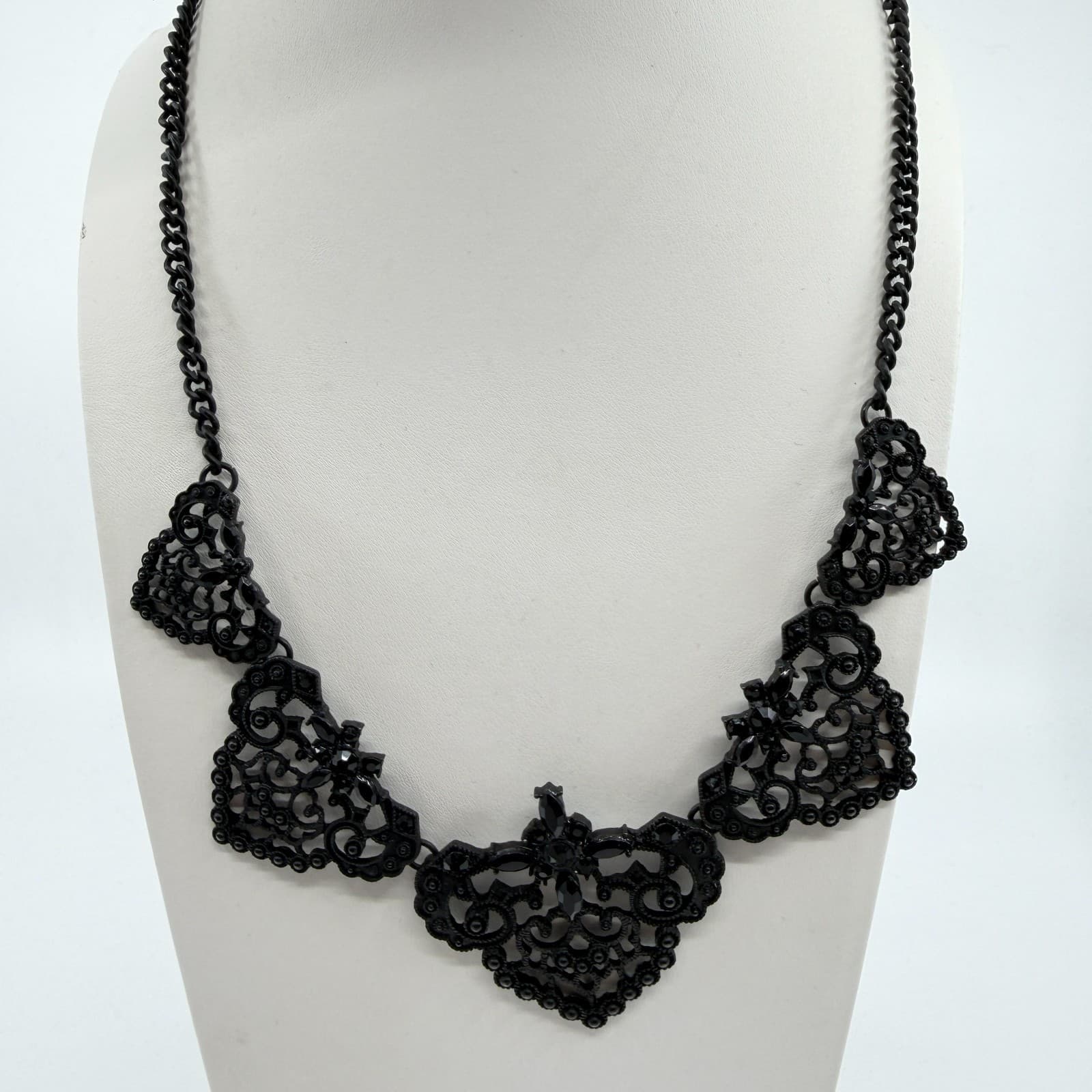 Black Gothic Filigree Statement Necklace Victorian Lace Style Festival Gift - Thumbnail 7