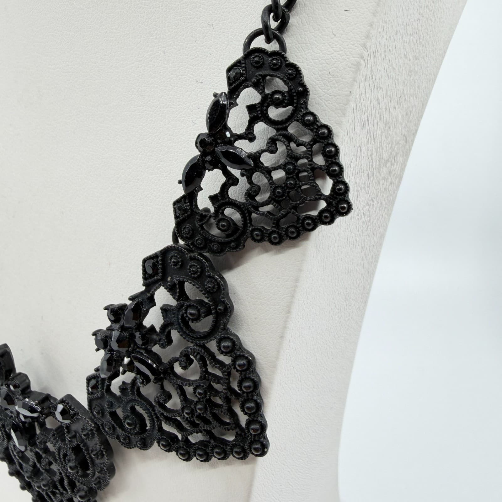 Black Gothic Filigree Statement Necklace Victorian Lace Style Festival Gift - Thumbnail 6
