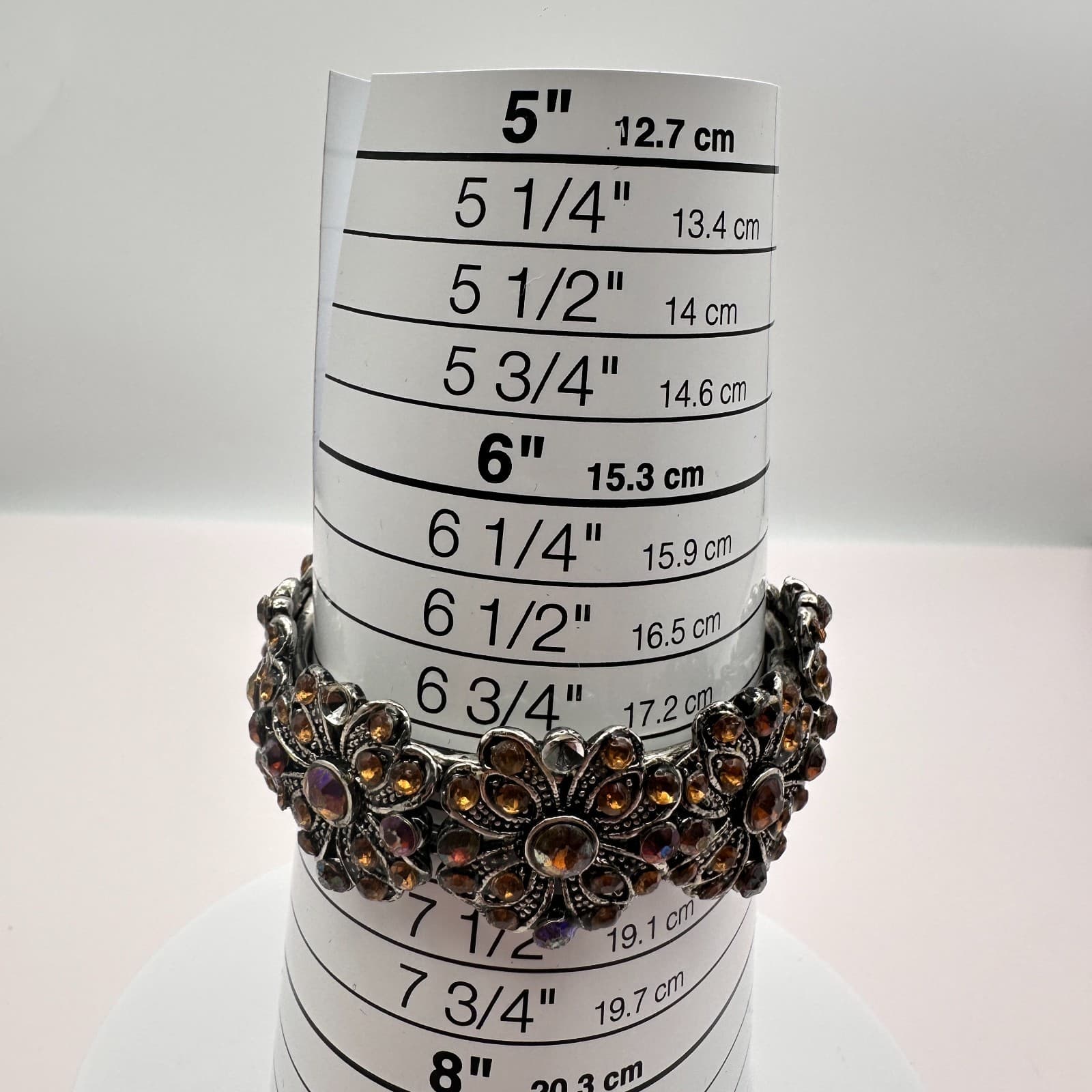 Vintage 90s Silver Tone Rhinestone Floral Hand Bracelet Boho Women's Jewelry Y2K - Thumbnail 8
