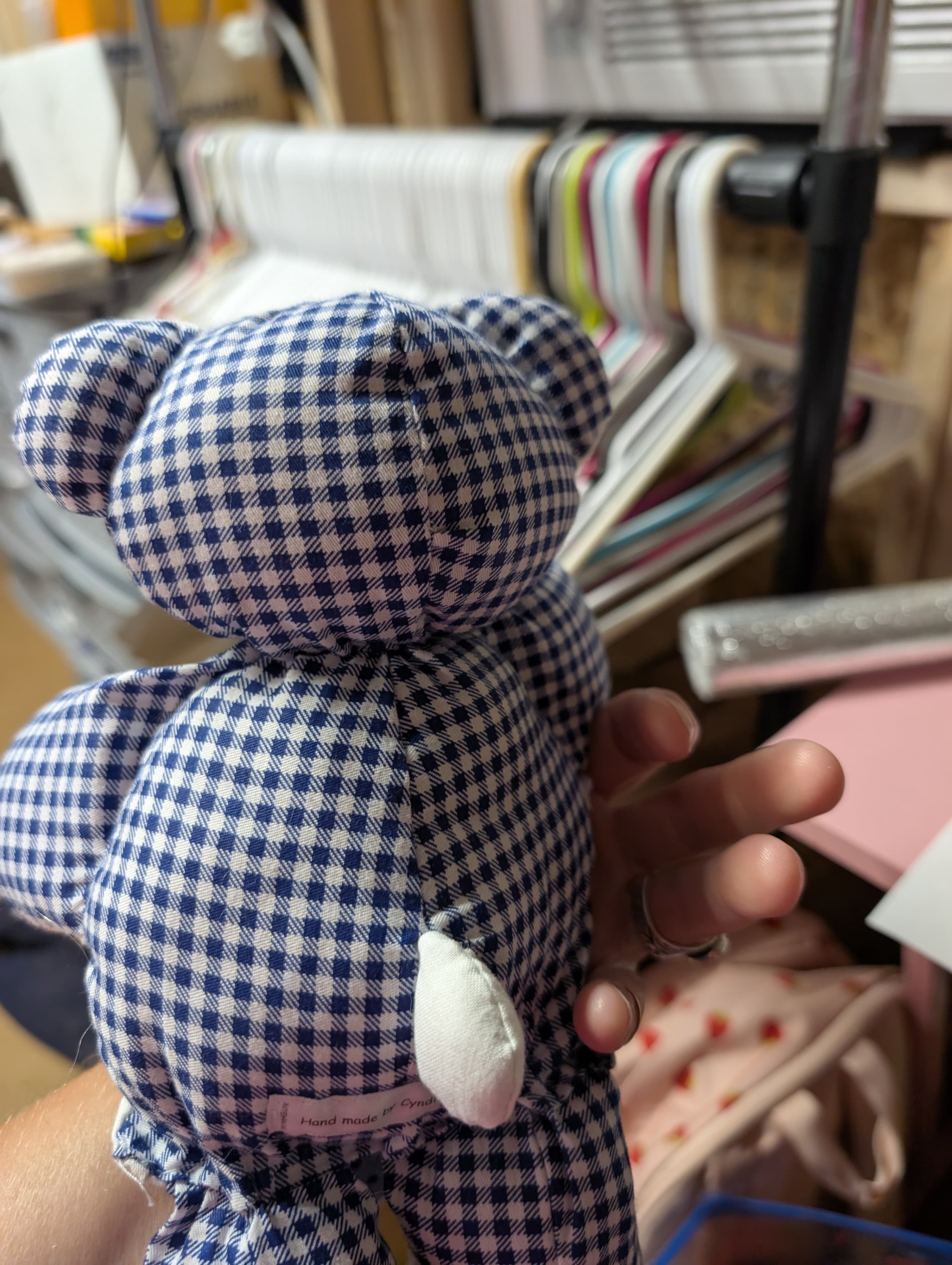 Handmade Blue Gingham Teddy Bear Plush Toy - Thumbnail 3