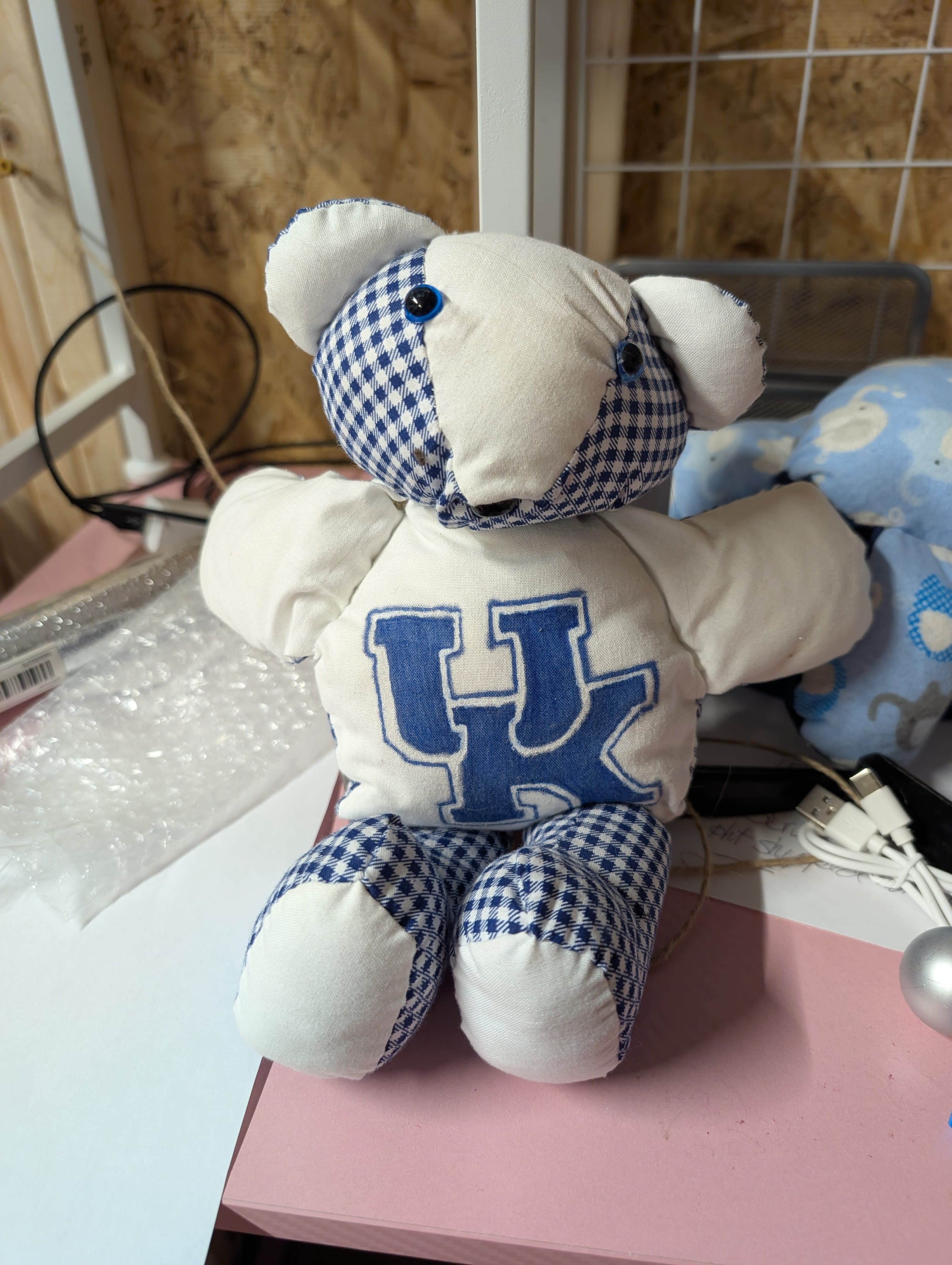Handmade Blue Gingham Teddy Bear Plush Toy - Thumbnail 2
