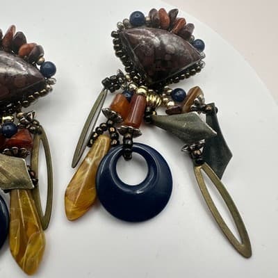 Vintage 90s Beaded Statement Dangle Earrings Boho Women's Classic Jewelry - Thumbnail 5