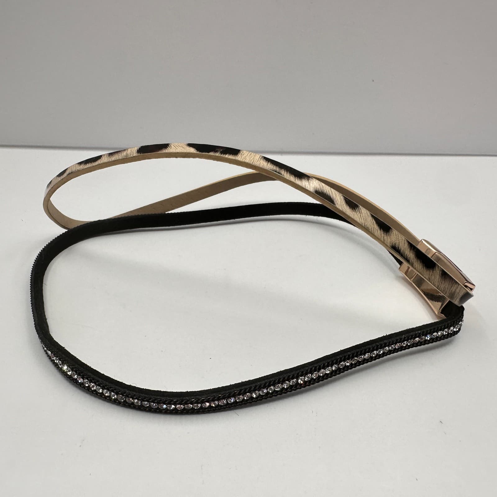Vintage 90s Leopard Print Clear Rhinestone Gold Tone Horse Bridle Browband Retro - Thumbnail 2