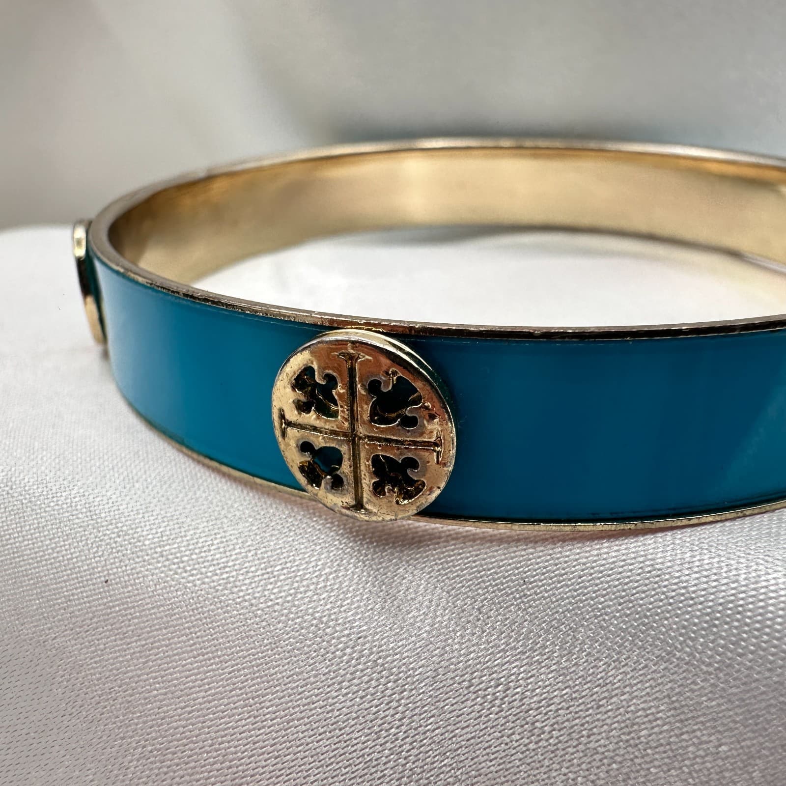 Vintage 90 Gold Tone Blue Enamel Bracelet Statement Women's Classic Jewelry - Thumbnail 2